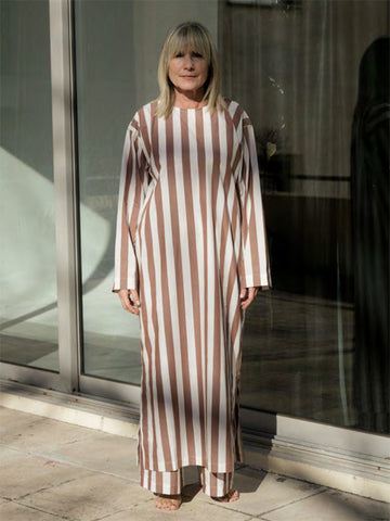 Baserange Stave Dress, Brown/White Stripe