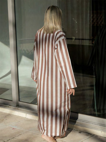 Baserange Stave Dress, Brown/White Stripe