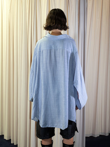 Bless Shirtponcho, Blue/Grey Stripe