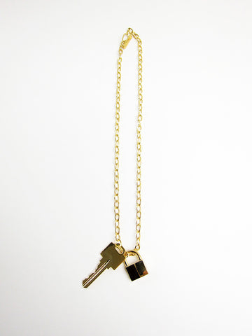 Head Lock & Key Pendant Necklace, Twist Chain Necklace, Minimal